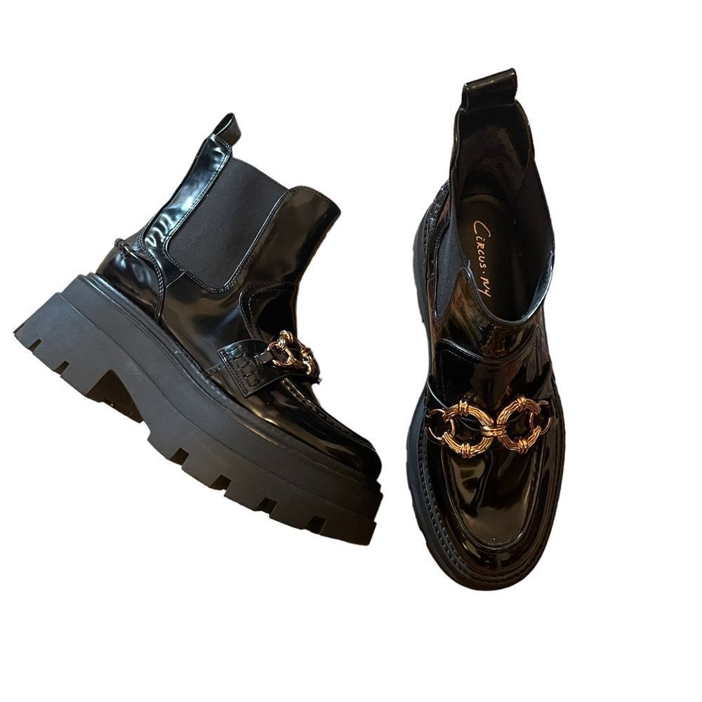 CIRCUS NY Brooks Tailored Lug Sole Platform Chain Chelsea Booties Size 9 NEW